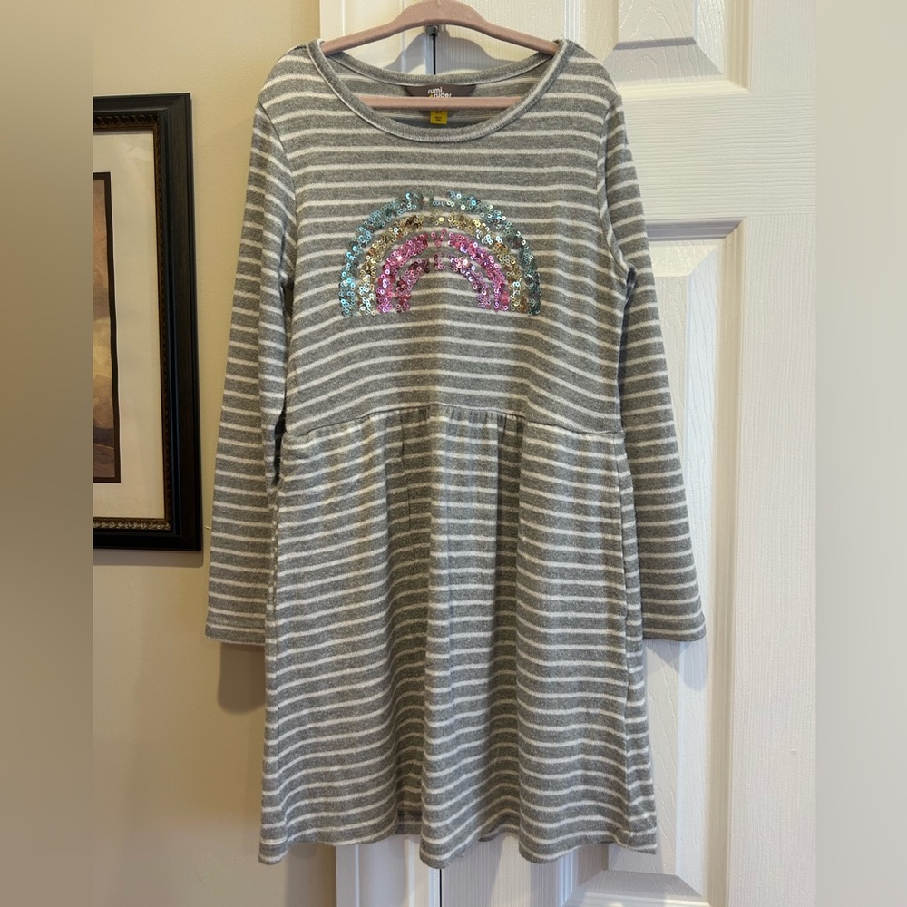 Rumi & Ryder Gray Kids Dress with Sequin “LOVE” Rainbow